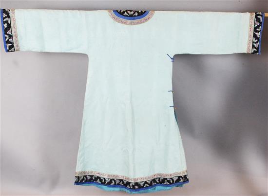 A Chinese eau-de-nil brocade long robe, late 19th / early 20th century,